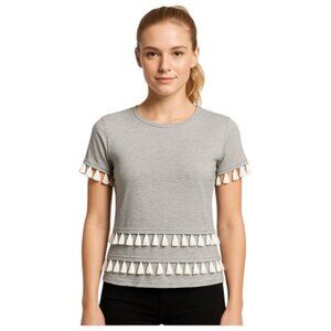 H&M XS Crewneck Tassel Detail Short Sleeve T-Shirt Top